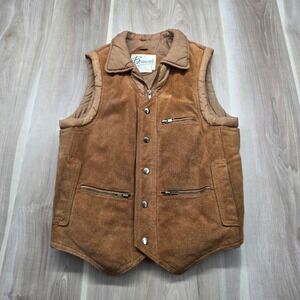 Berman's Vintage Suede Leather Vest Quilted Puffer Western Workwear 40 Brown Men